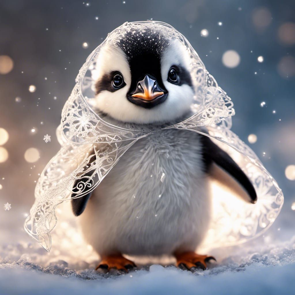 Adorable Penguin in Rain, 3D Illustration