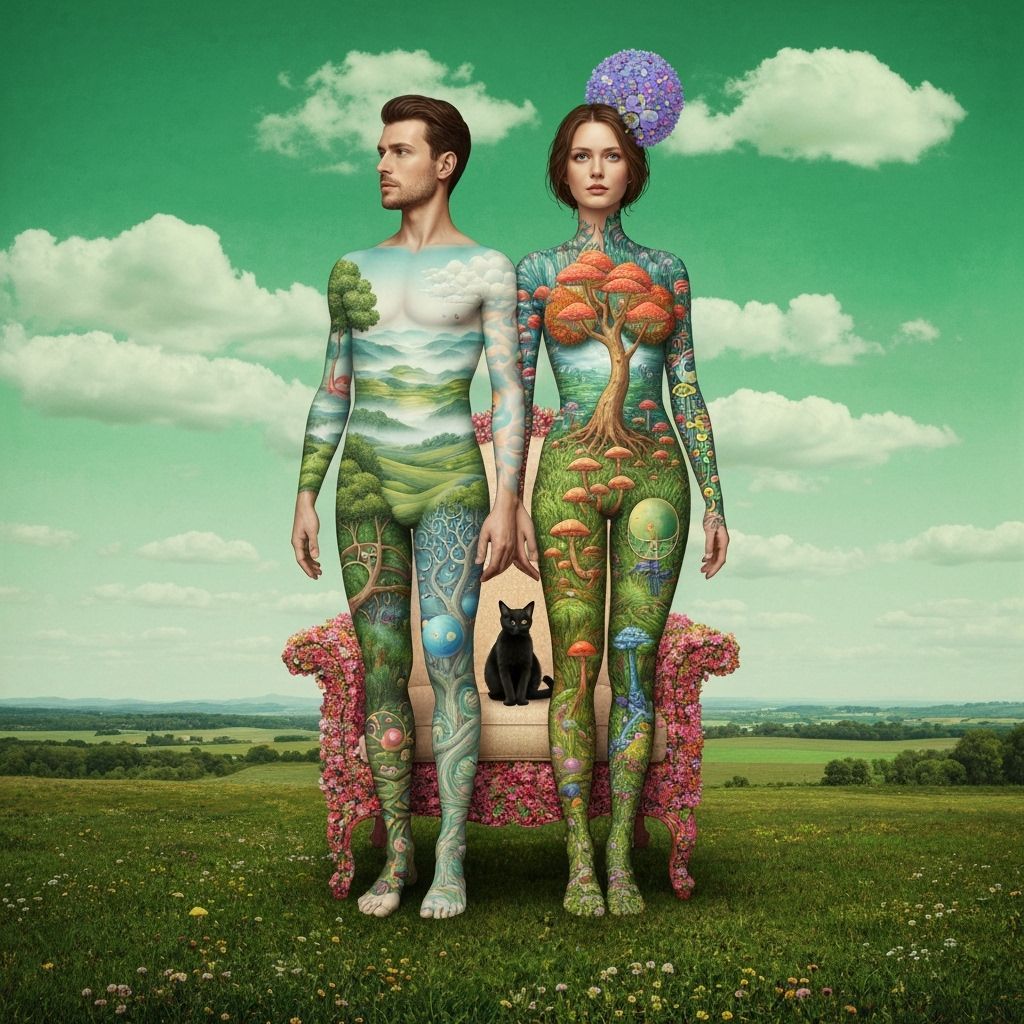 Cosmic Mindscape: Figures in Surreal Fantasy Landscape