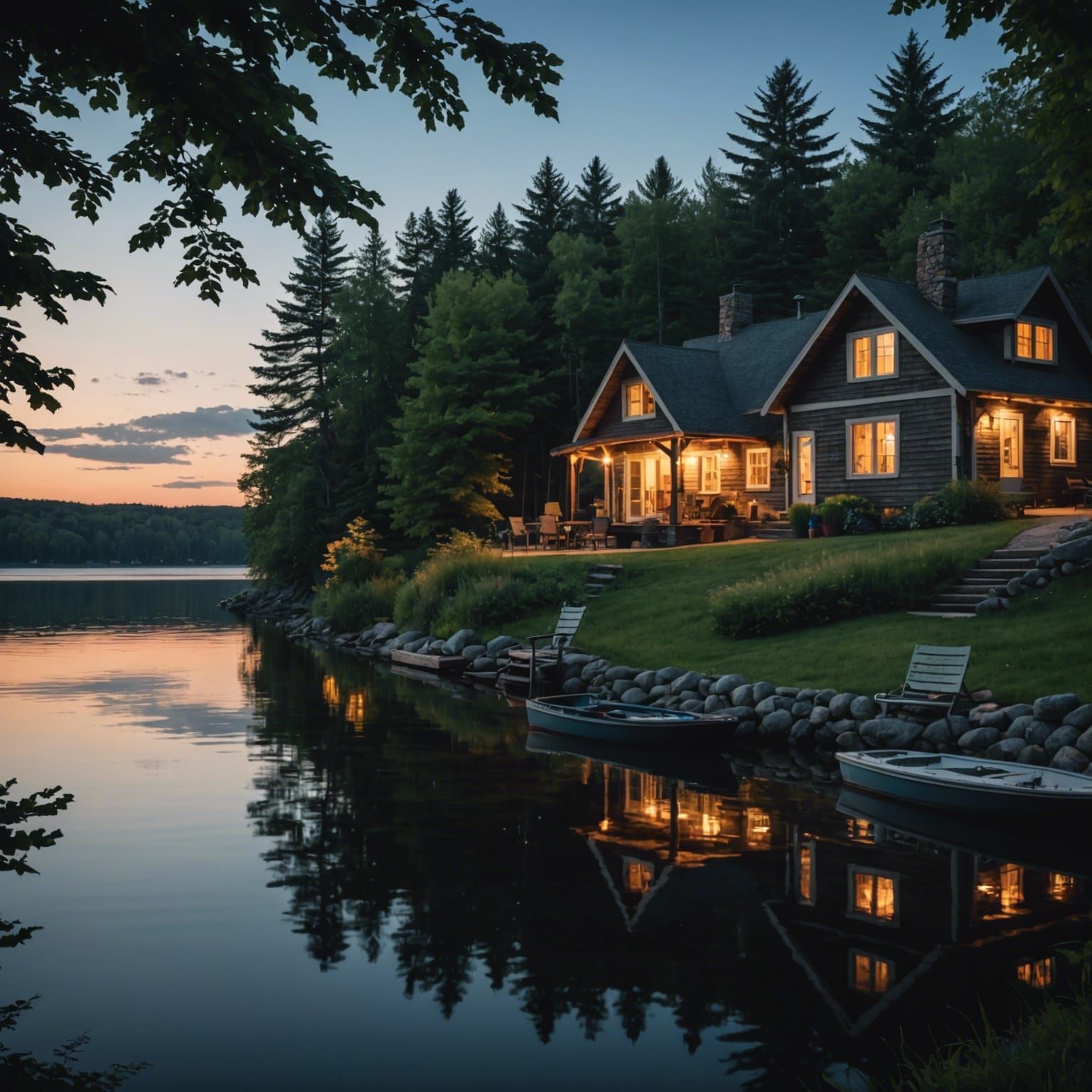 Evening at the Cottage on the Lake