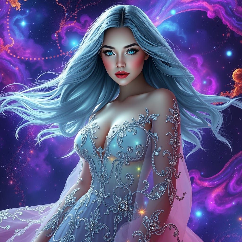 Ethereal Goddess in Celestial Gown