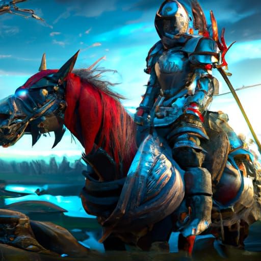 Armored Medieval Warrior on Horseback in Dark Fantasy Style
