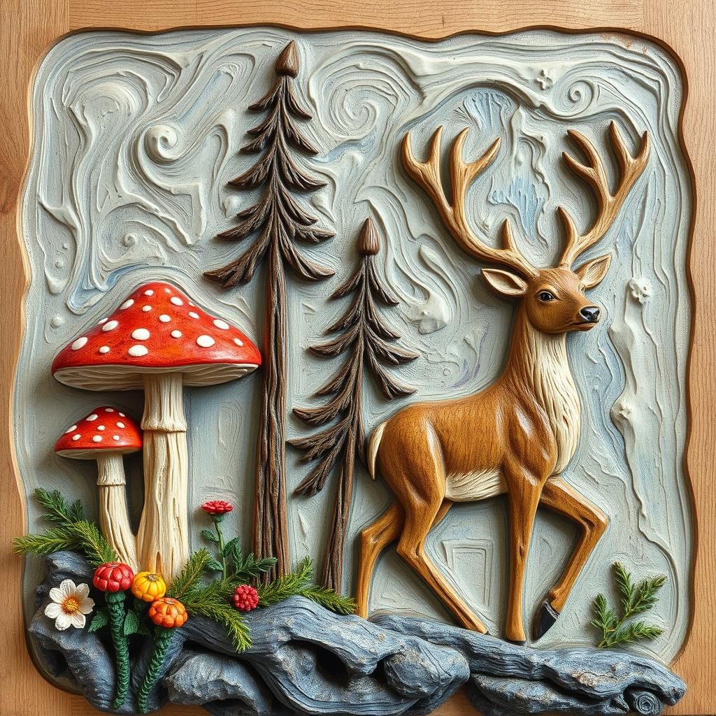 Erzgebirge Wood Carving: Deer, Mushrooms, and Fir Tree