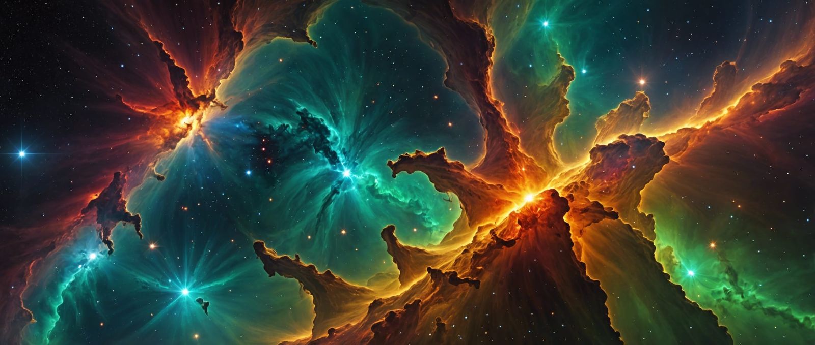 Fiery Galaxy Collision in Nebula: Volumetric Lighting