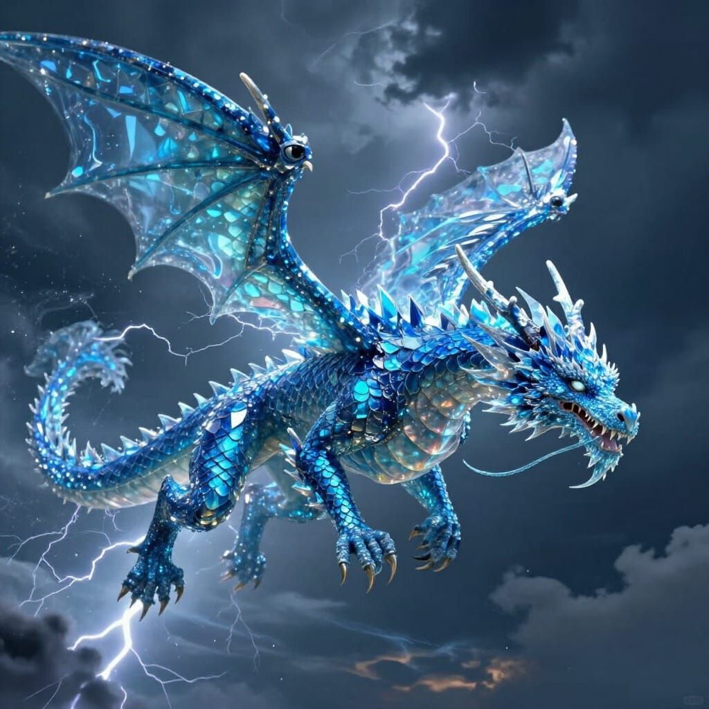 Epic Sapphire Water Dragon in Stormy Skies