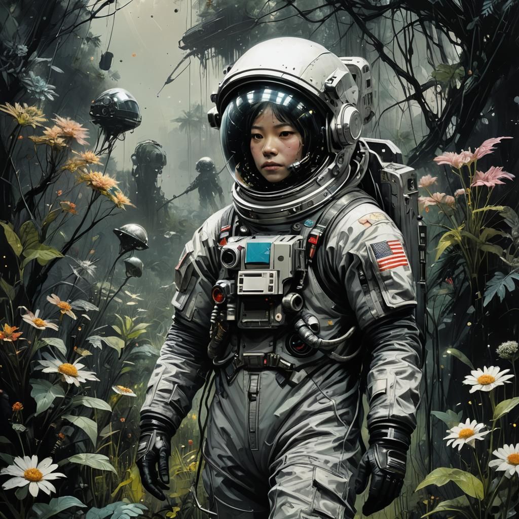 Astronaut in Alien Garden, Textured Speedpaint Style