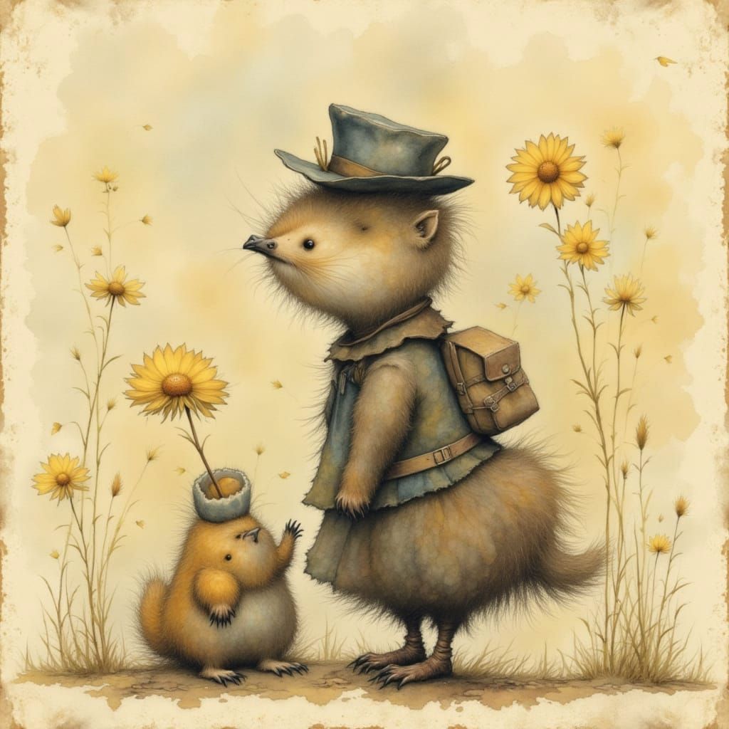 Charming Animals in Naive Art Style