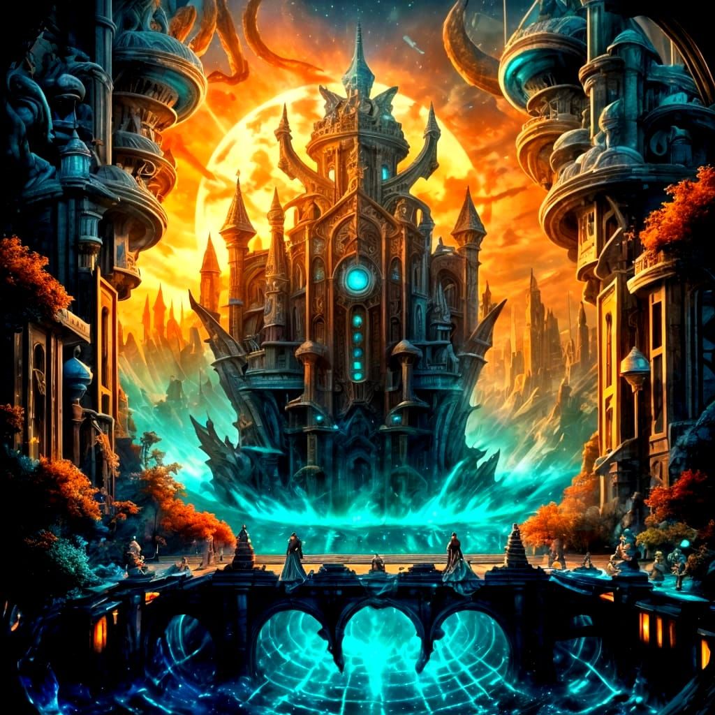 Mermaid Emerges from Starlight Vortex Above Underwater City