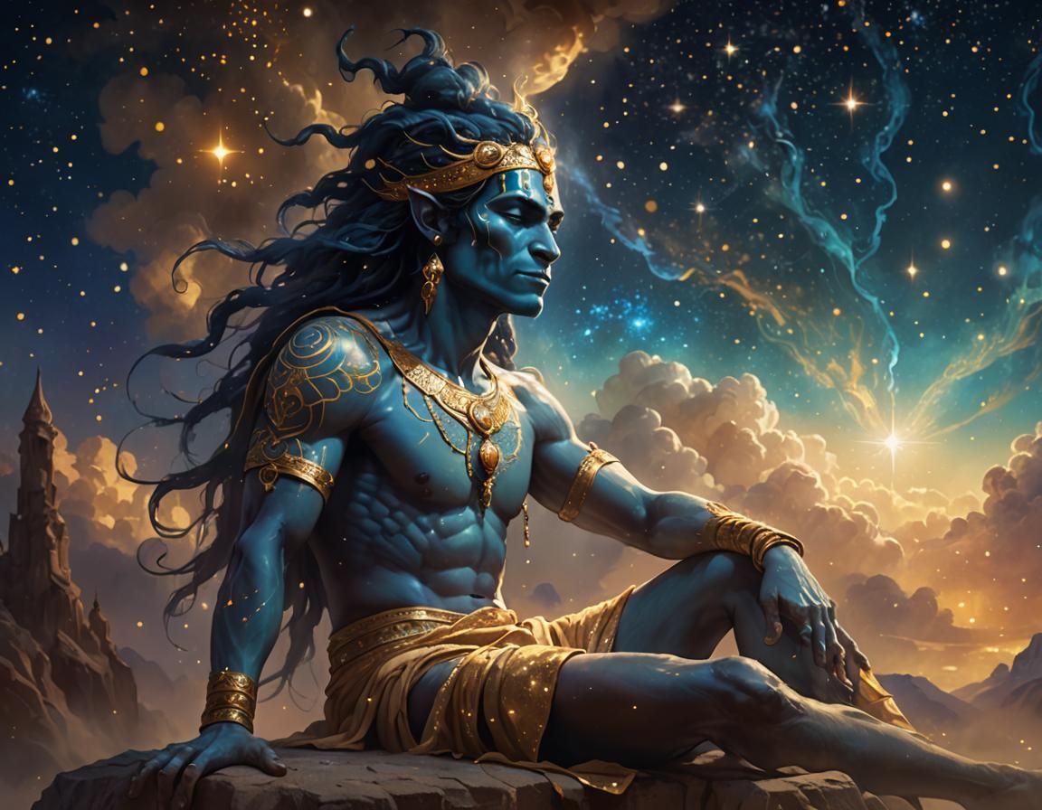 Ethereal Djinn in Dreamlike Sky, Digital Painting