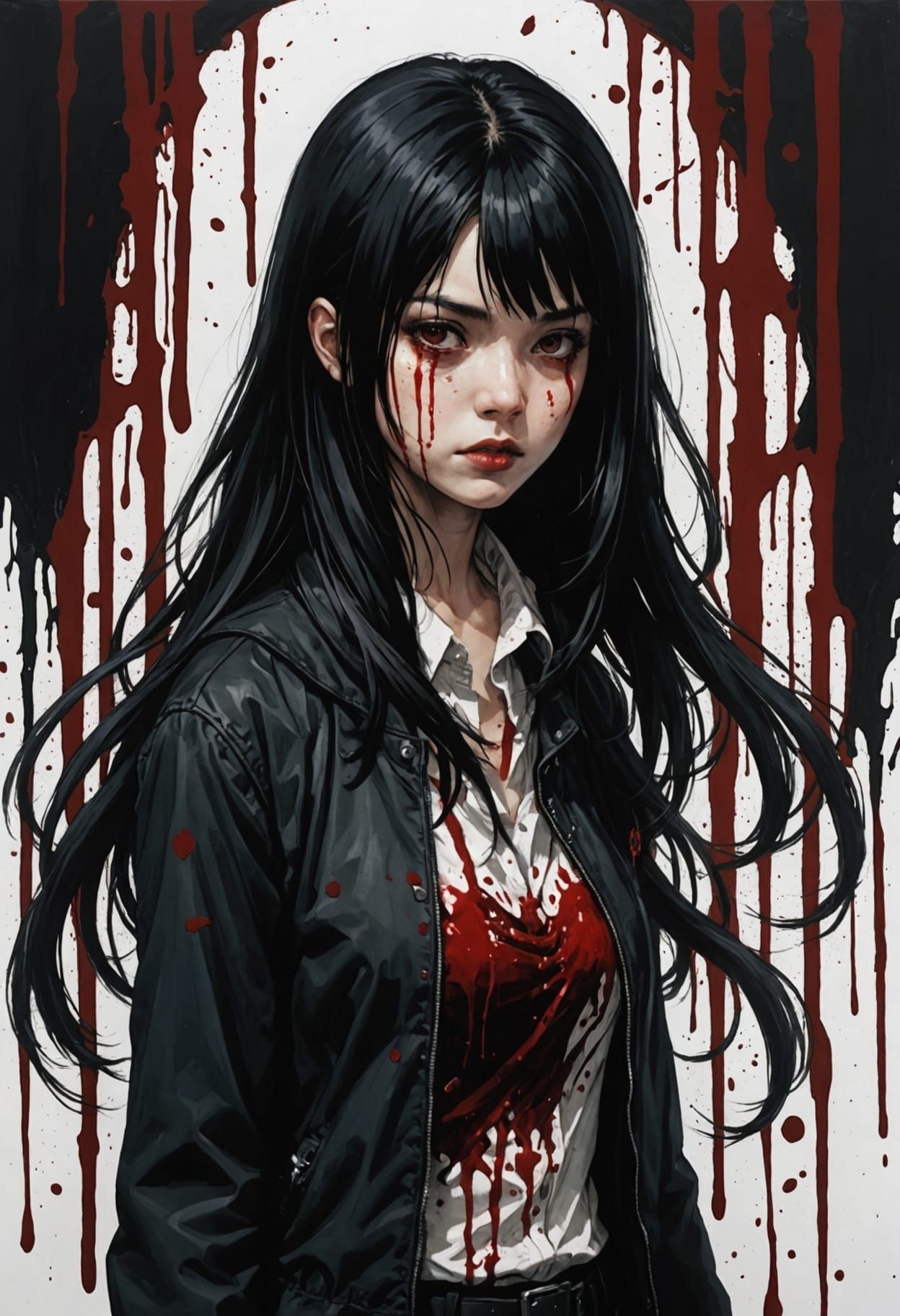 Girl in Horror Scene with Bloody Hair