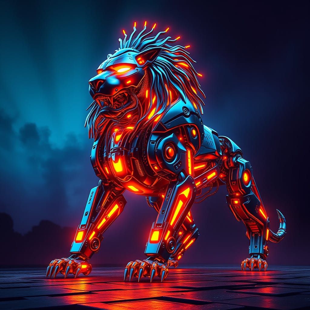 Cyber Lion in Futuristic Splash Screen Style