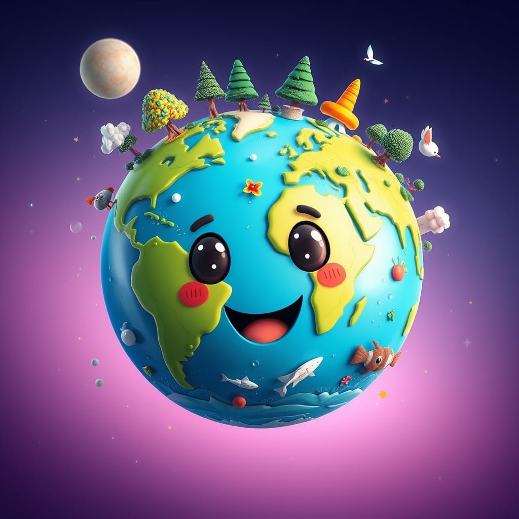 Cute Earth Character in Candy Art Style