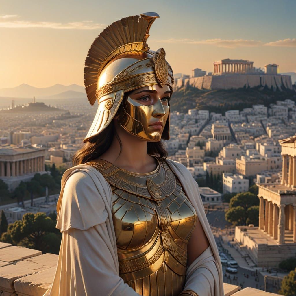 Athena Watches Over Modern Athens from the Parthenon