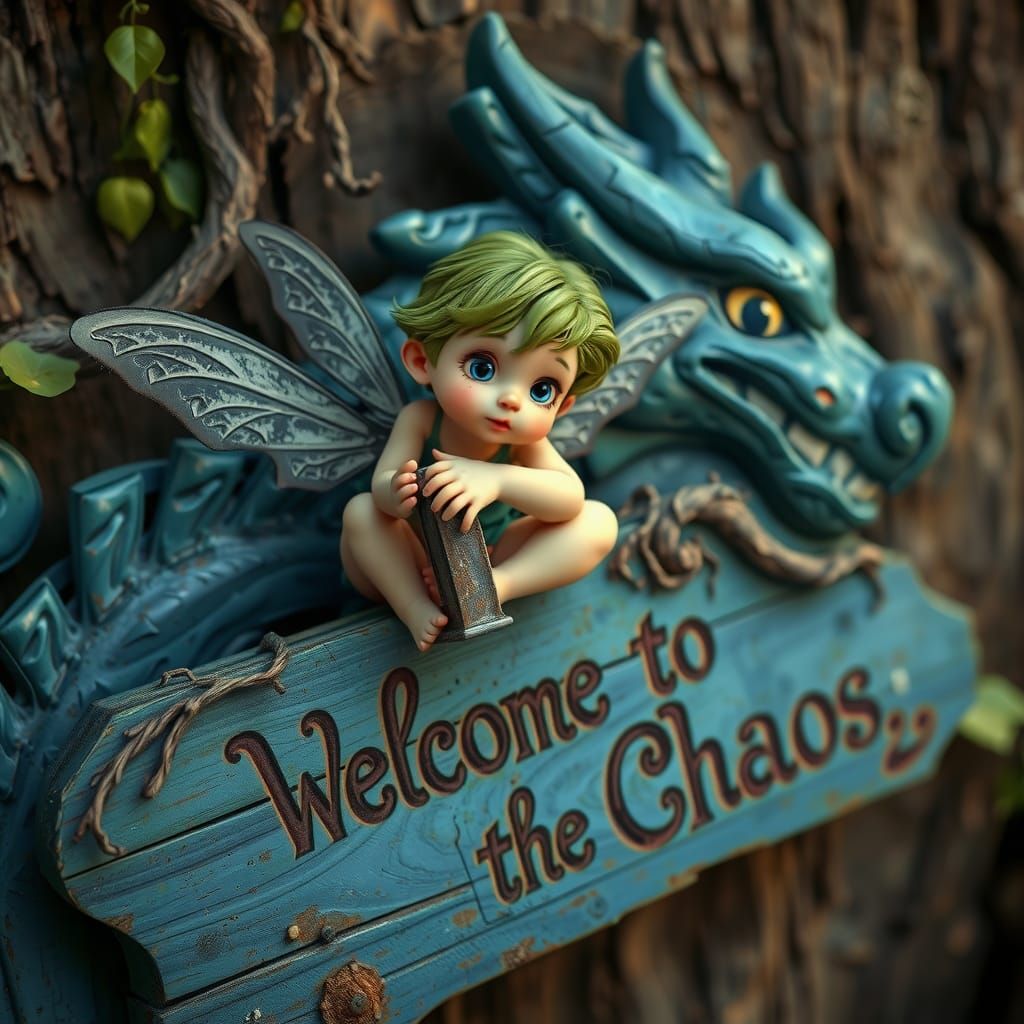 Fairy on Dragon Sign: Whimsical Digital Art