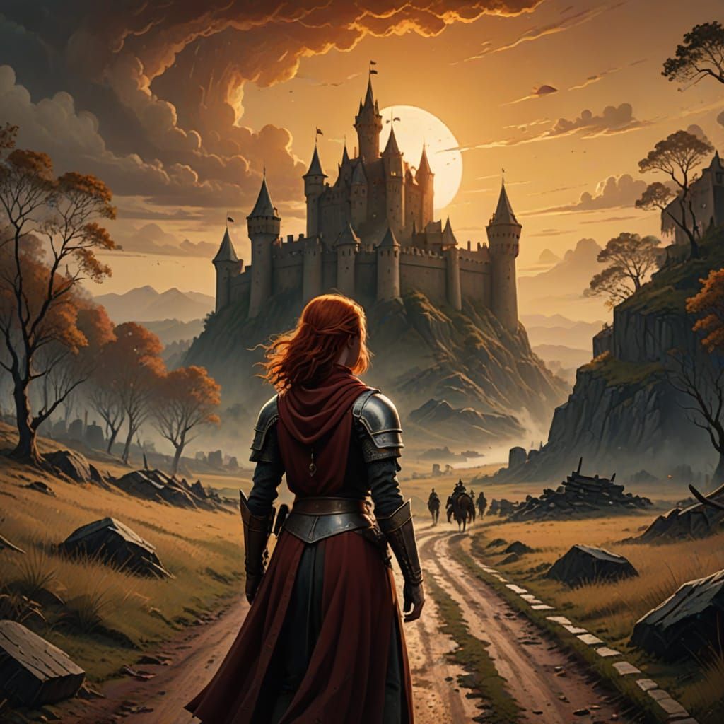 Epic Fantasy Warrior Walks into Dusk