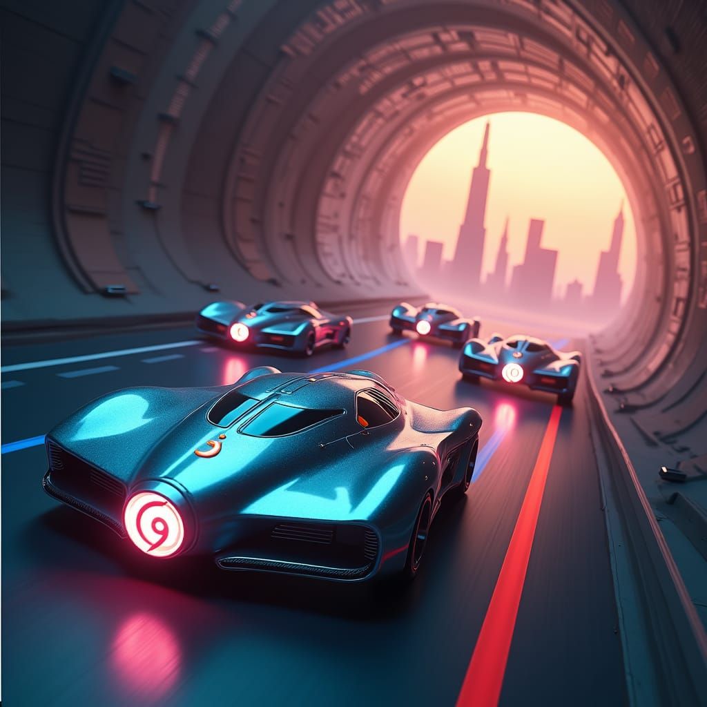 Futuristic Metropolis with Flying Cars in Cyberpunk Style