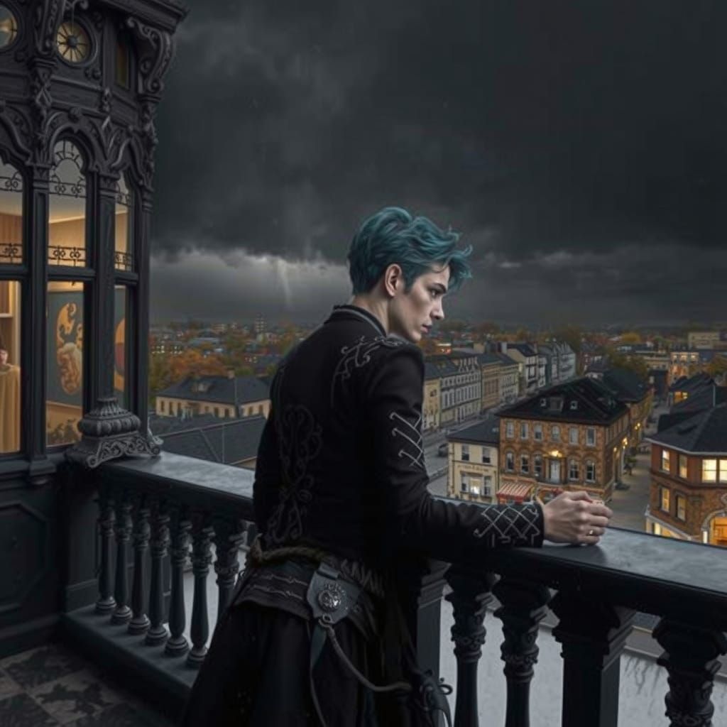 Gothic boy on lookout