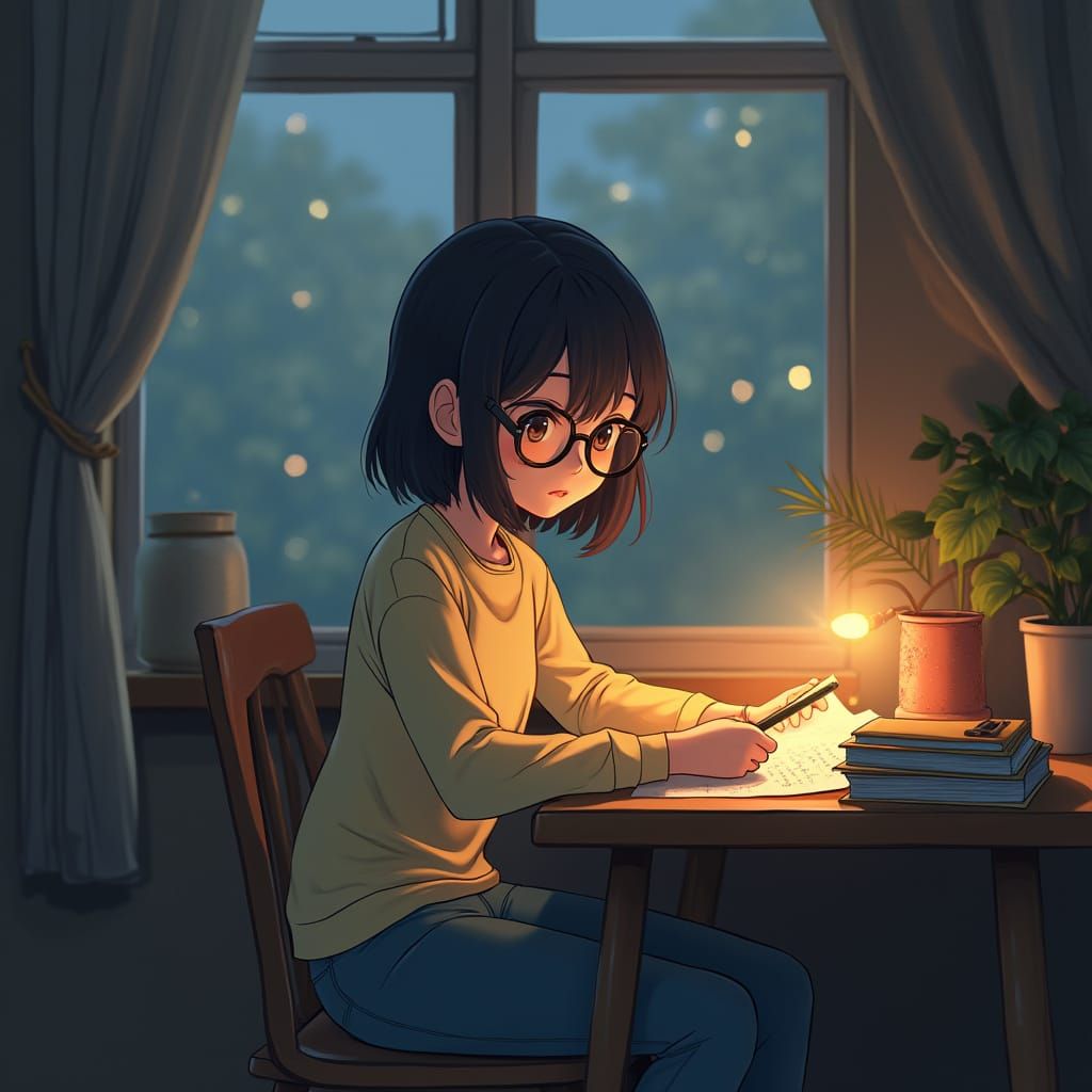 Cozy Study Scene in Soft Realism Style