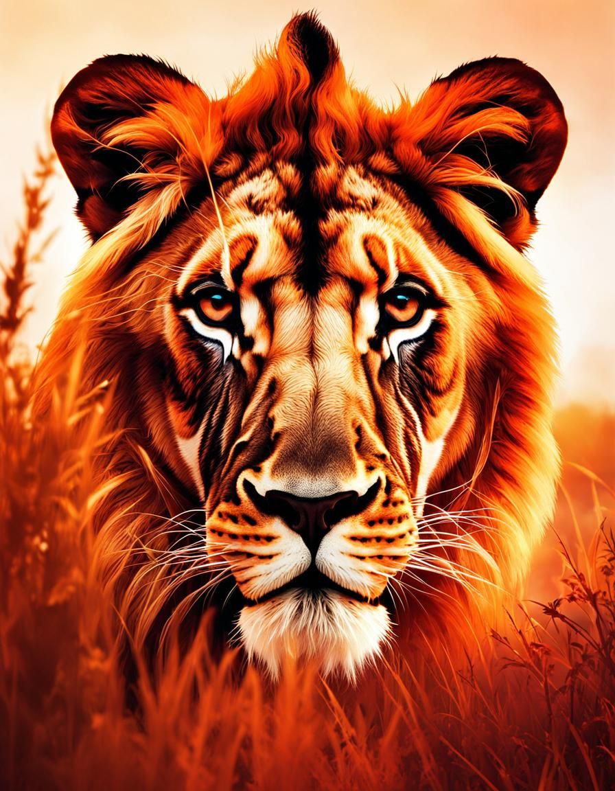 Lion Silhouette Double Exposure Savanna Landscape