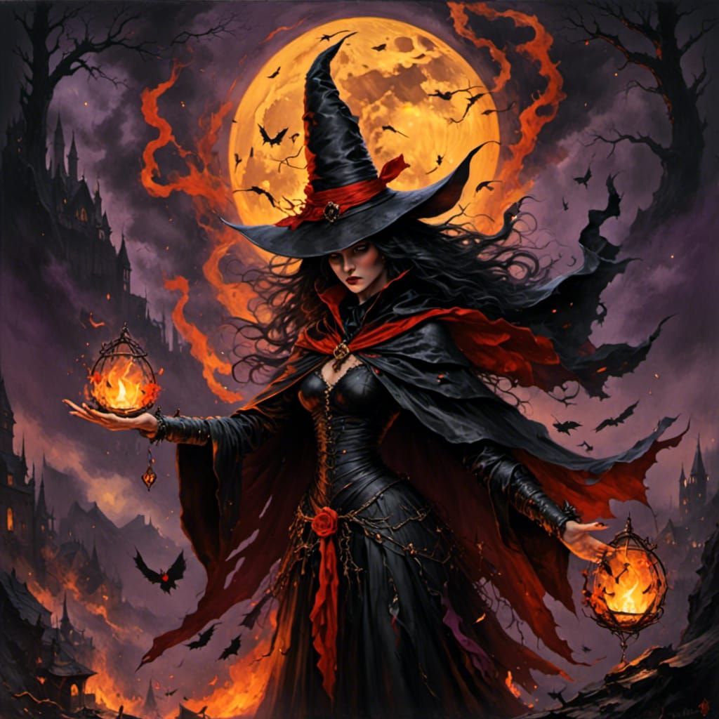 Vibrant Violet Witching Hour Figure in Digital Art