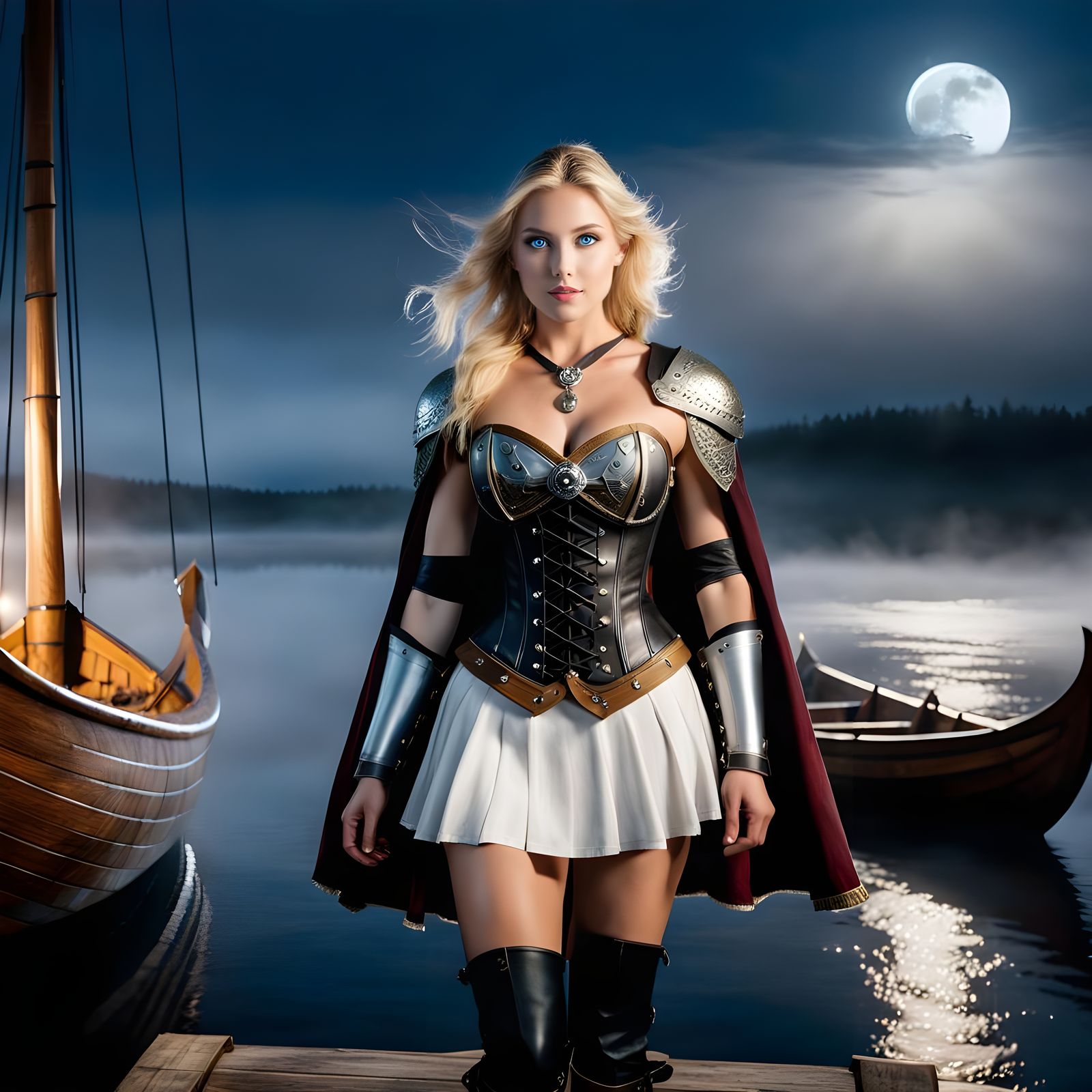 Viking Woman on Dock at Night