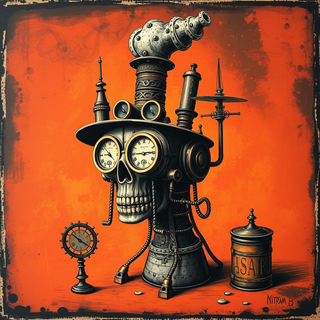 Victorian Steampunk Contraption in Charcoal