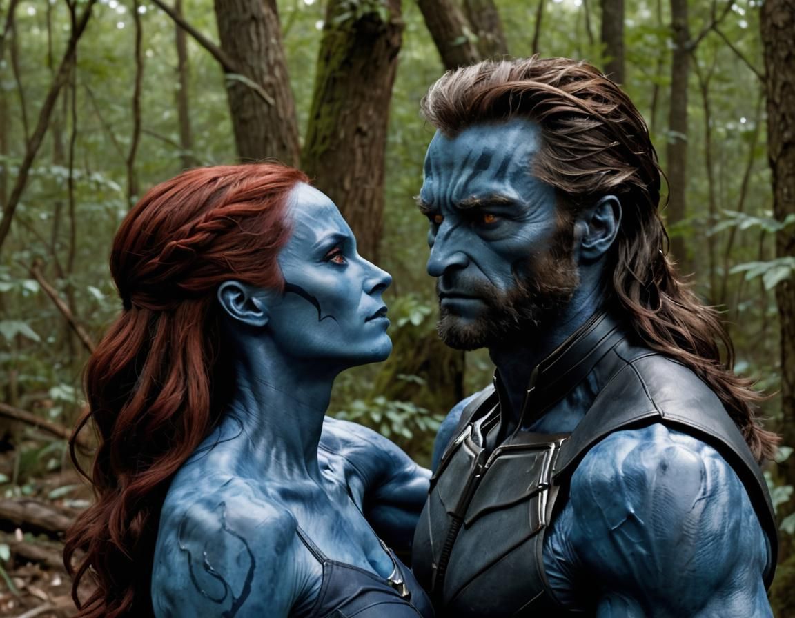 Mystique Seduces Wolverine: A Cinematic Still