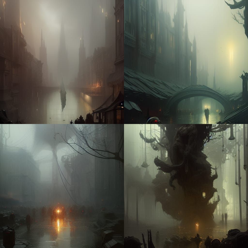 Weeping Figure in Rain: Dark Fantasy Concept Art