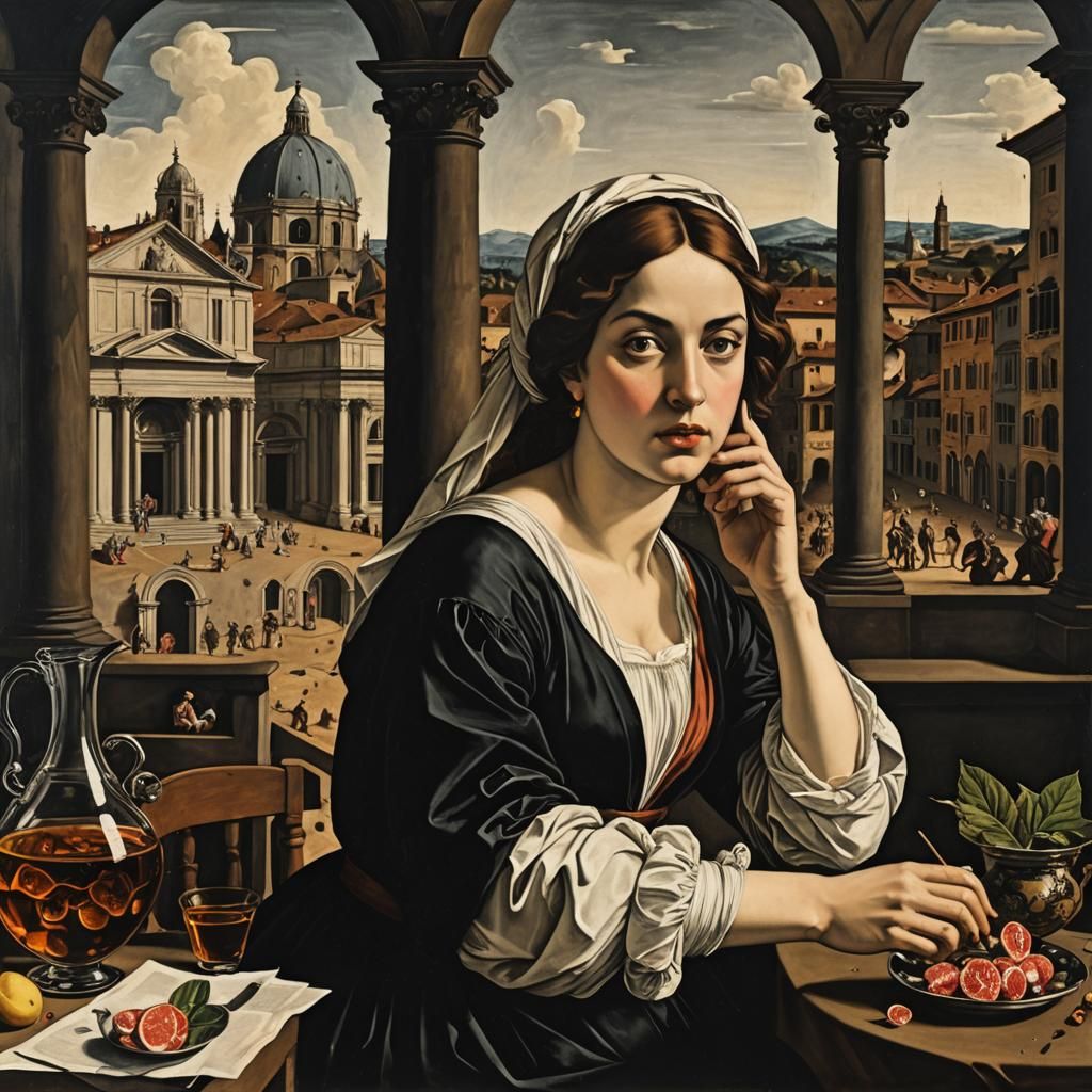 Apocalyptic Scene in Gouache and Ink Style