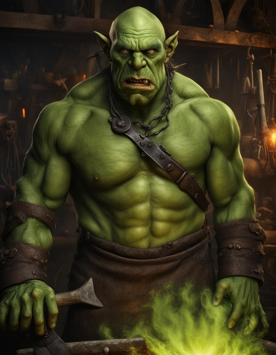 Orc Blacksmith Portrait: Epic Digital Matte Painting