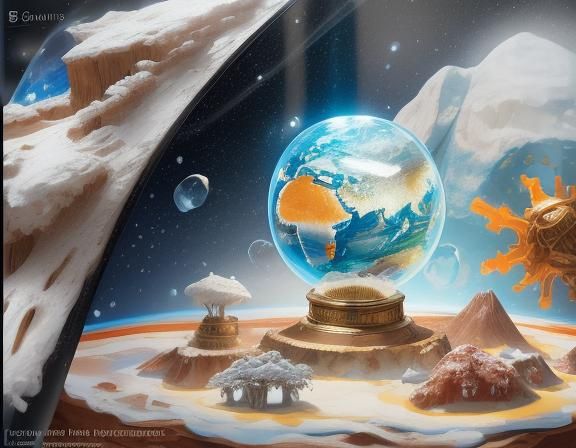 Earth Snow Globe in Sahara Desert: Detailed Fantasy Art