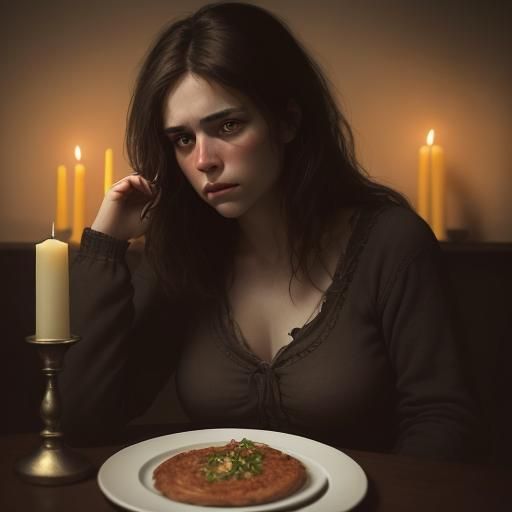 Solitary Woman in Somber Candlelight Portrait