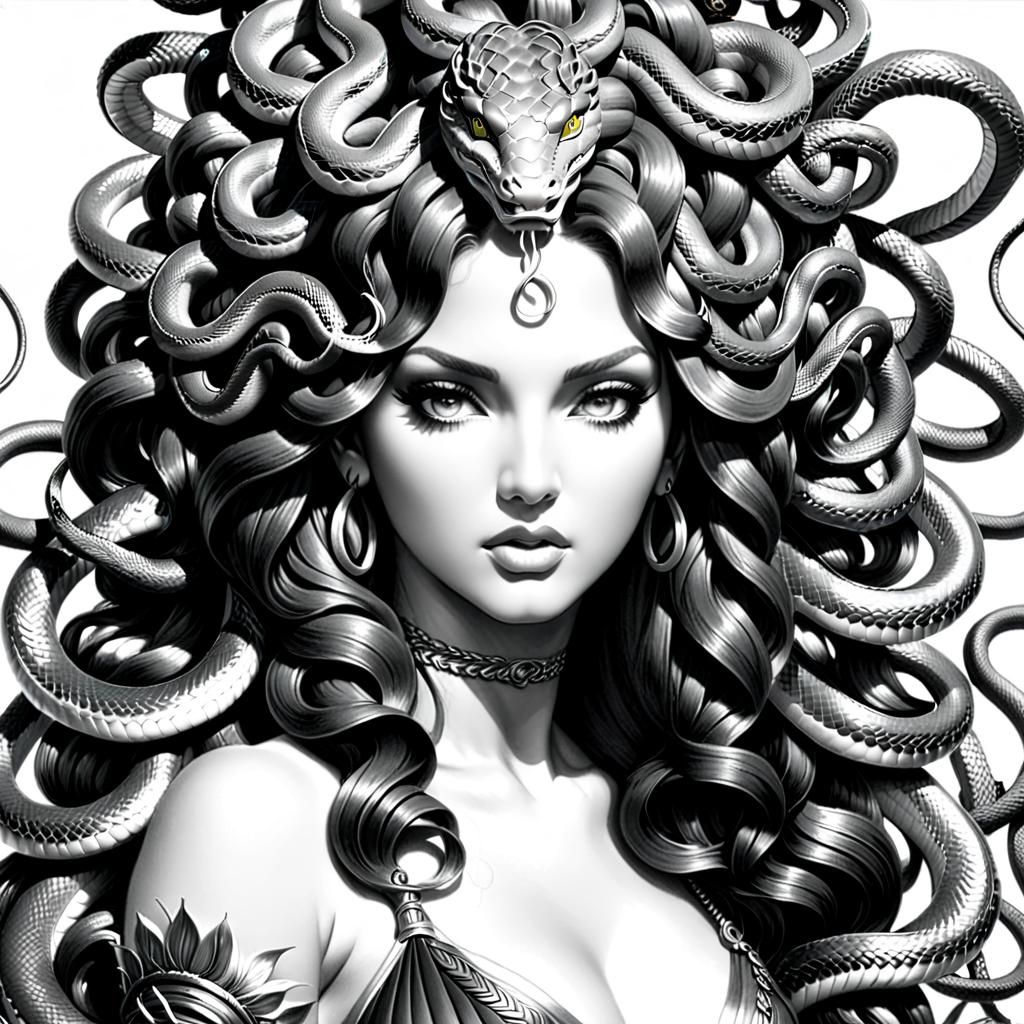 Hyperdetailed Pencil Sketch of Medusa