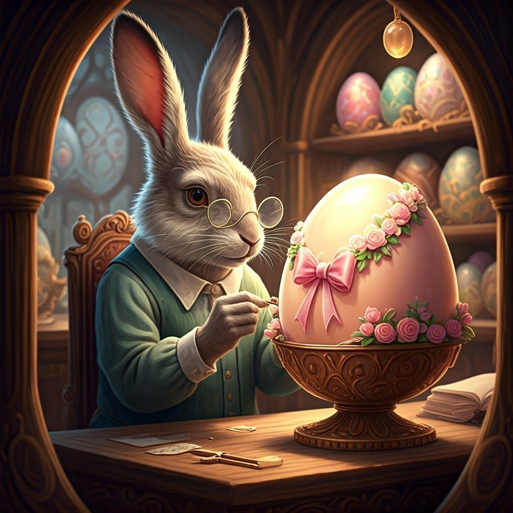 Easter Hare Crafts Majestic Egg in Whimsical Workshop