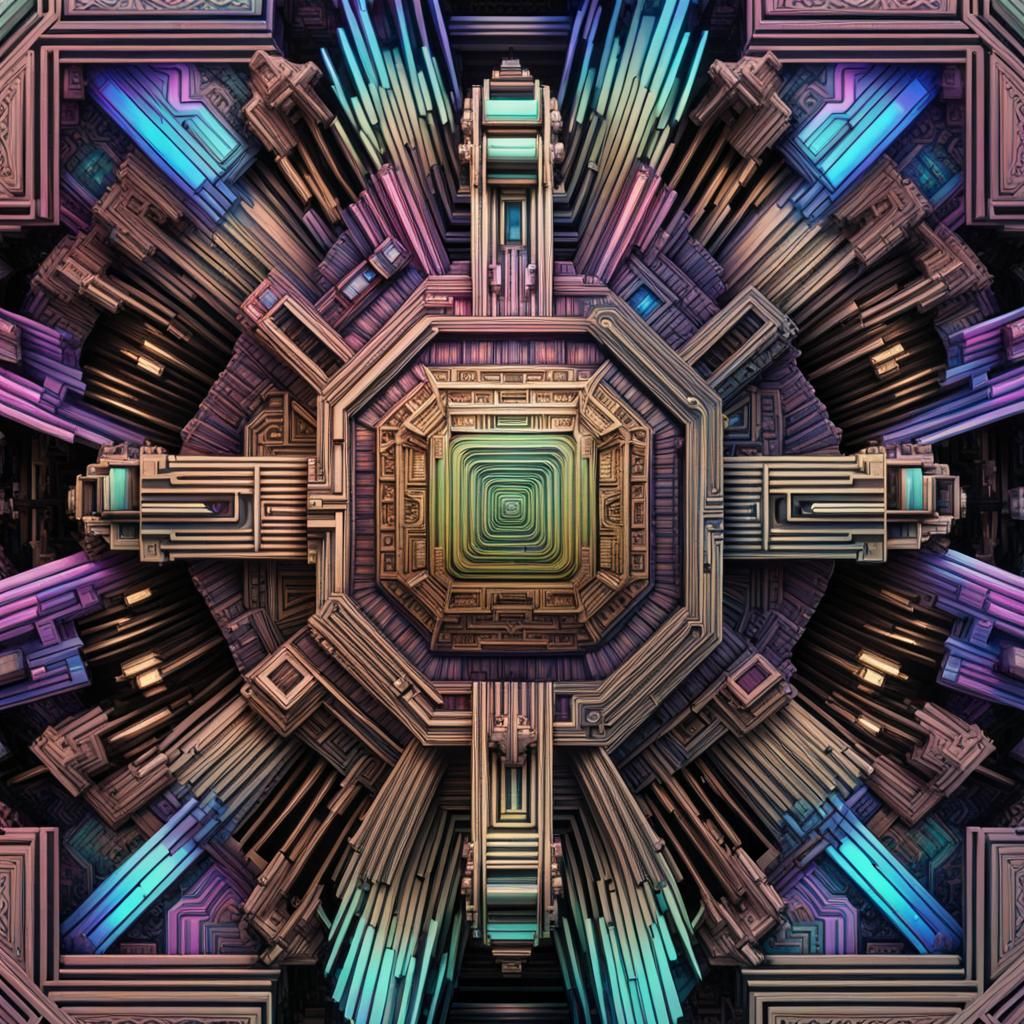 Bismuth Techno Mandala with Intricate Cyberpunk Patterns