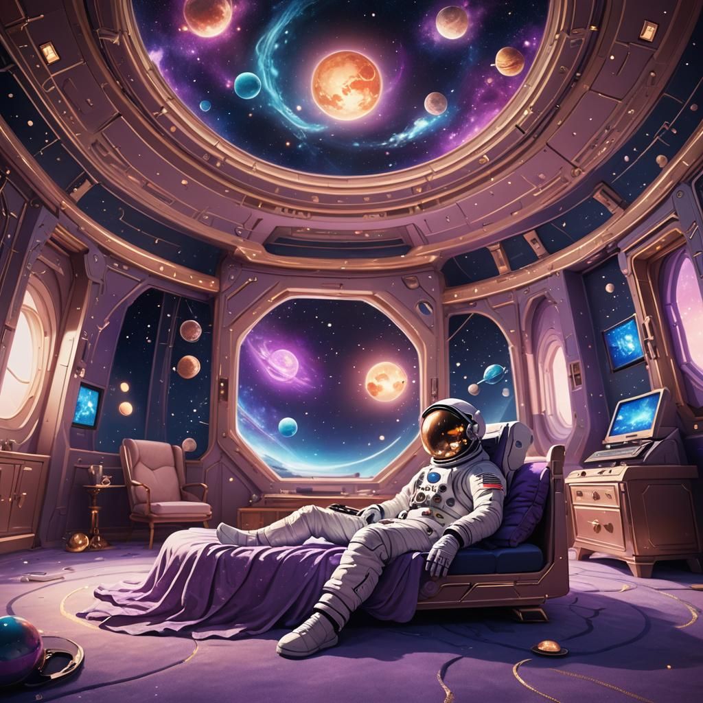 Astronaut's Cosmic Retreat: Sci-Fi Concept Art