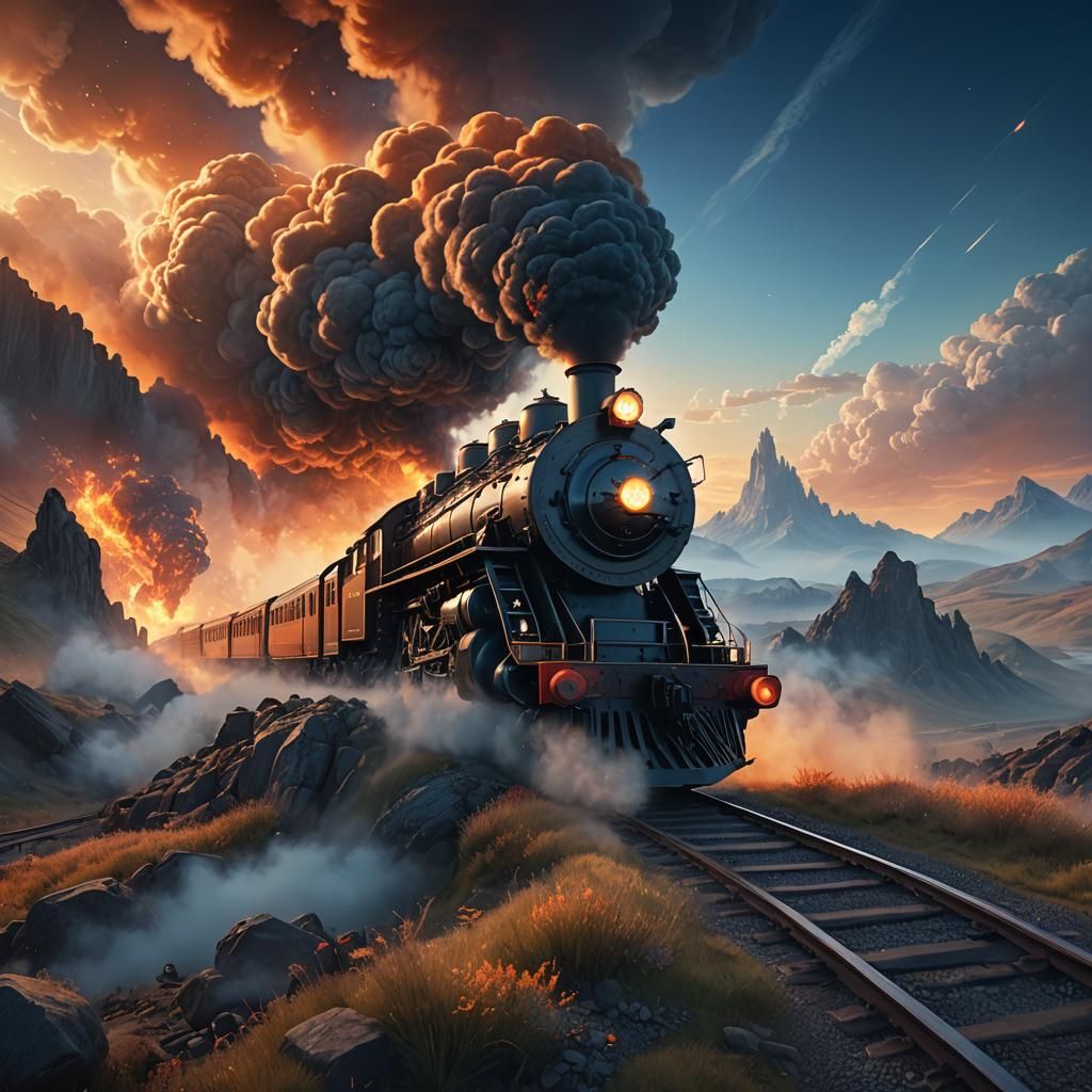 Mystical Steam Train Races Through Fantasy Landscape