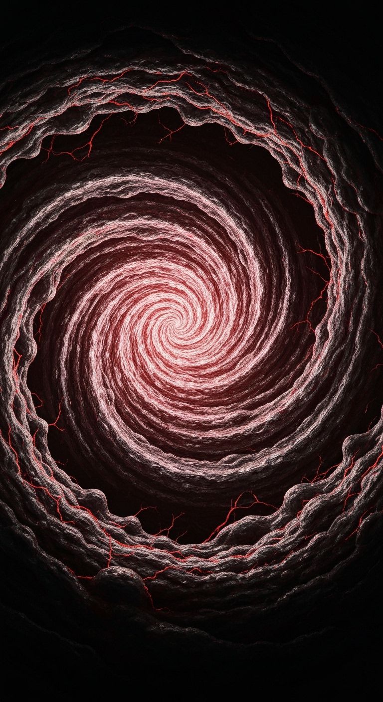 Eerie Vortex of Fungal Growths in Crimson Light