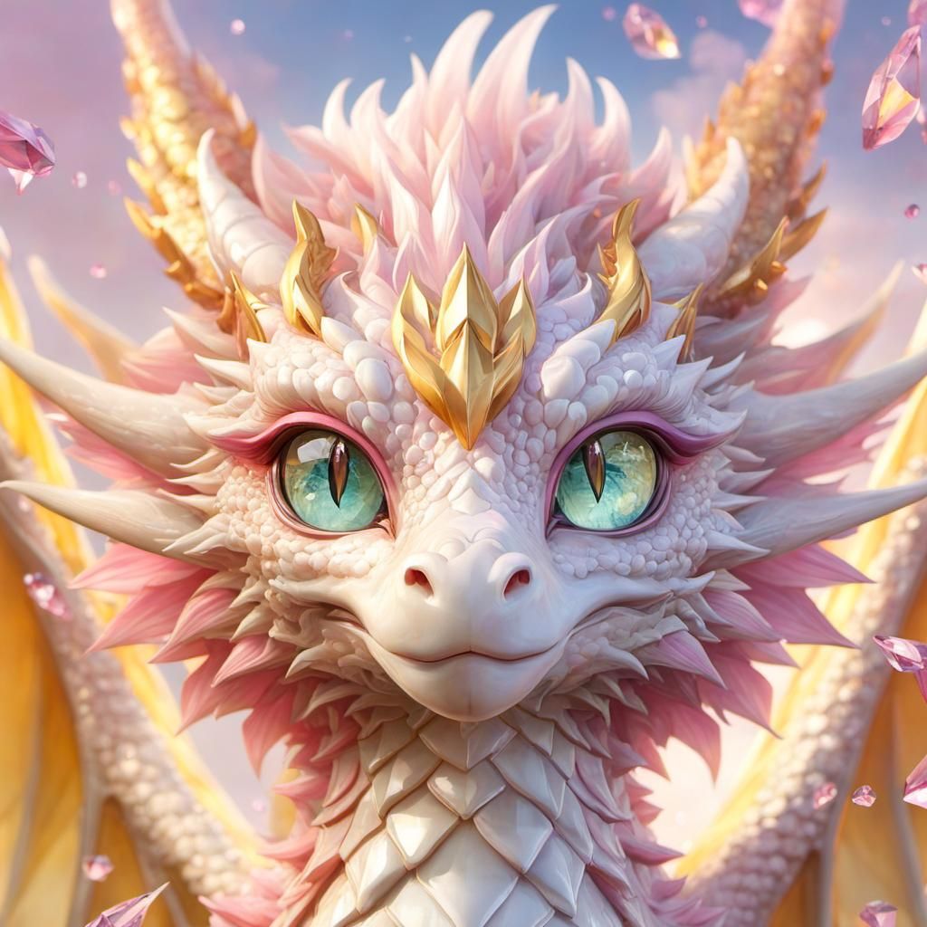 Anime Crystal Dragon Portrait with Detailed Glasswork