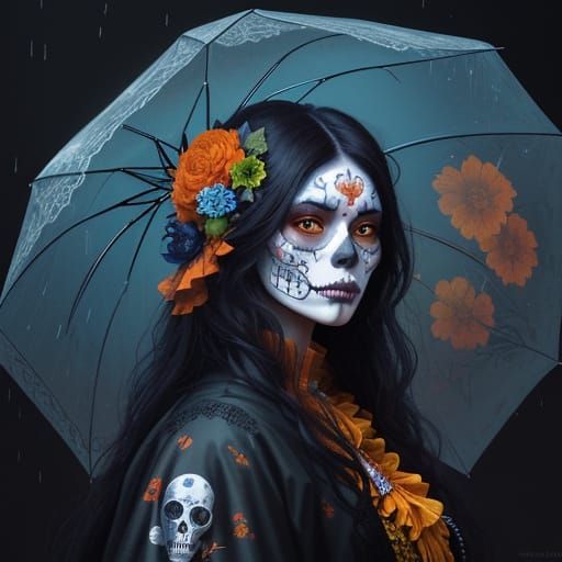 Day of the Dead Celebration in Rainy Digital Painting