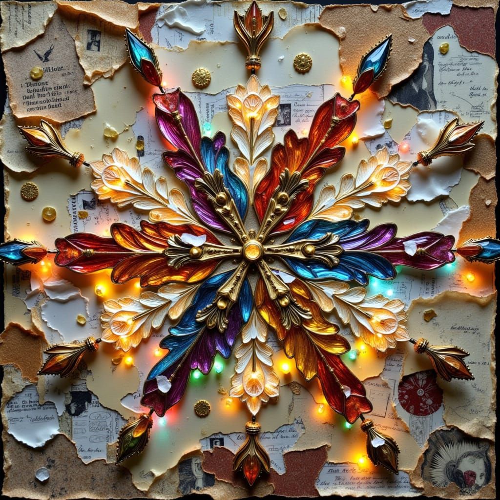 Prismatic Rainbow Snowflake Collage with LED Lights