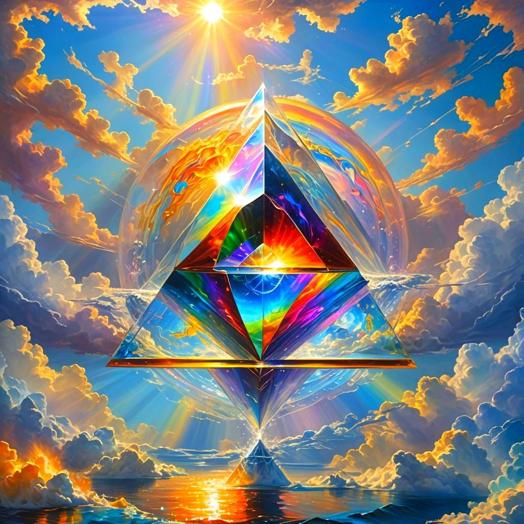 Celestial Figure Bathing in Rainbow Energy