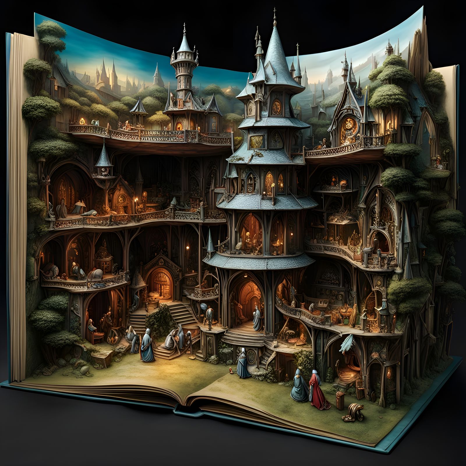 Detailed Pop-Up Book Page in Fantasy Style