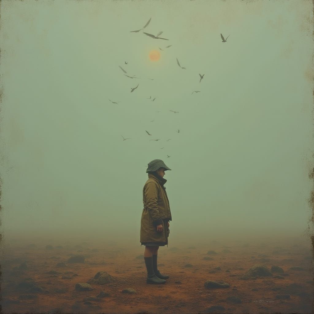 Solitary Figure Expresses Hope and Fear in Dramatic Style