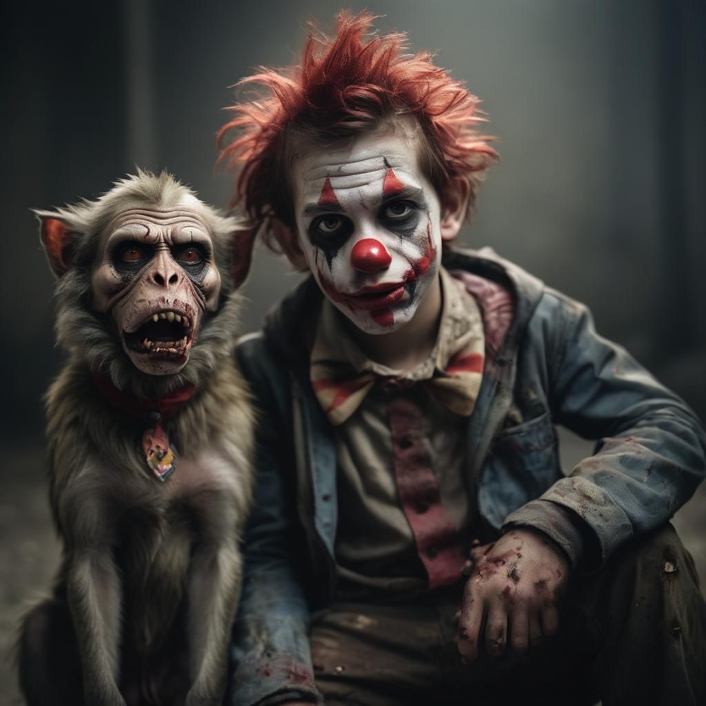 Zombie Monkey Monster Clown Portrait