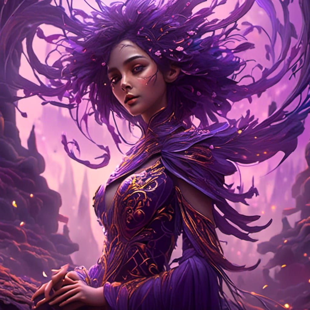 Detailed Purple Girl Fantasy Concept Art