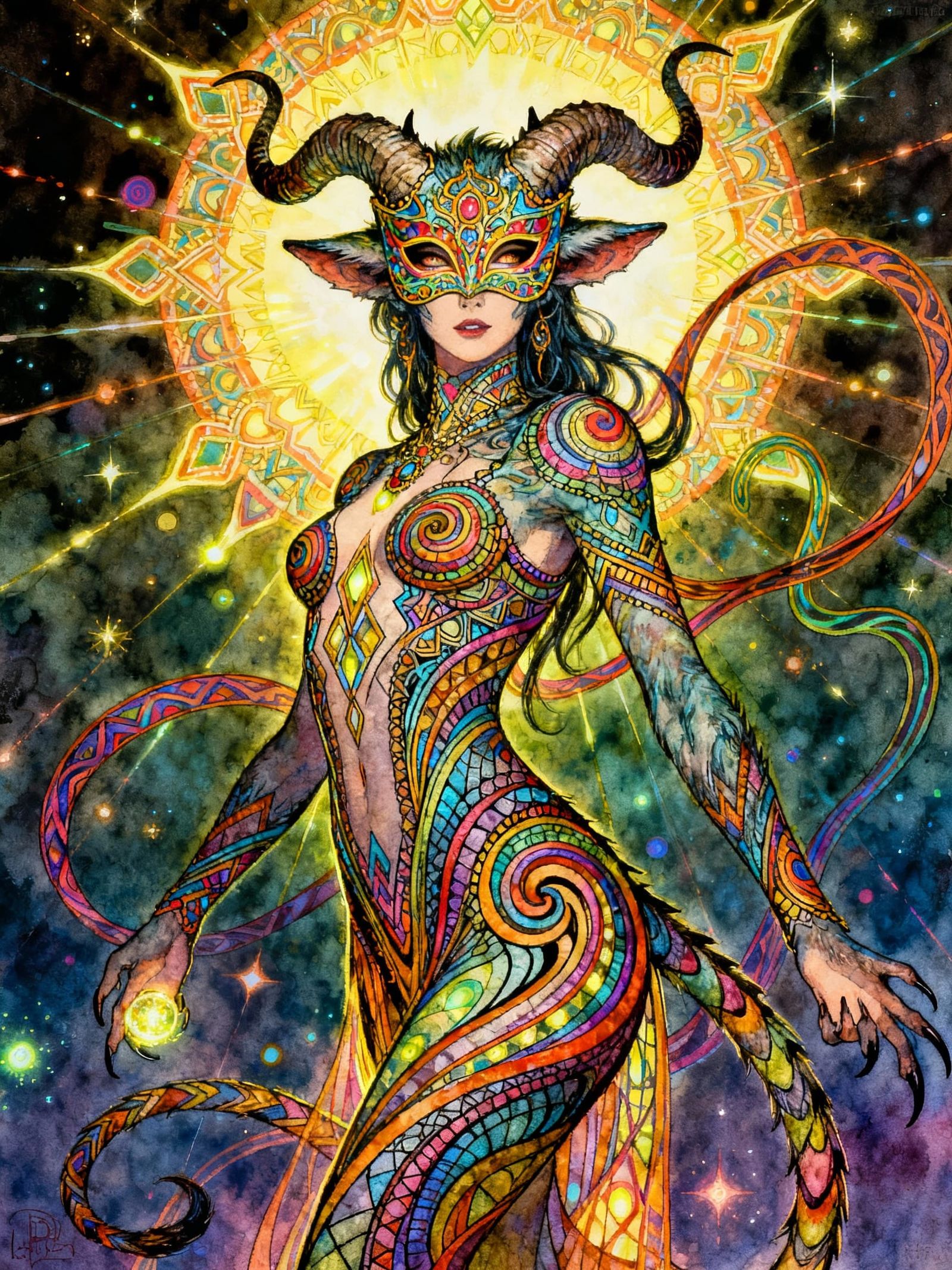Psychedelic Animal Demon Art with Ornate Line Work