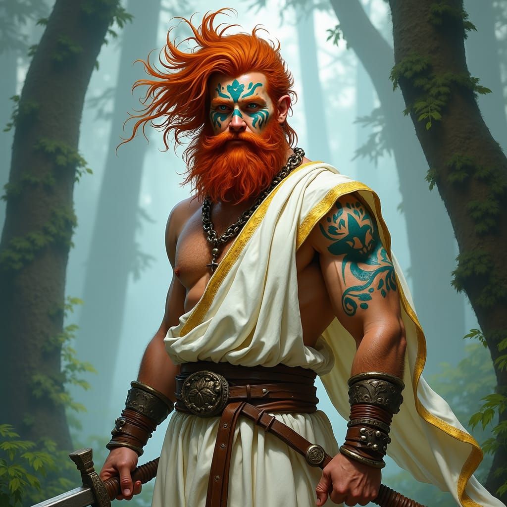 Mystical Druid in Fantasy Forest, Comic Book Style