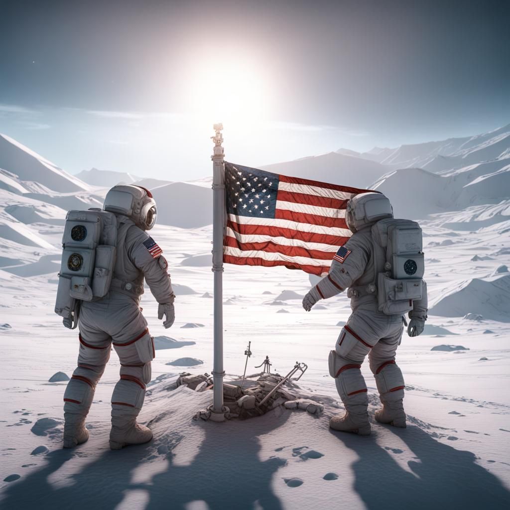 Astronauts on Barren Planet Find Damaged Flag