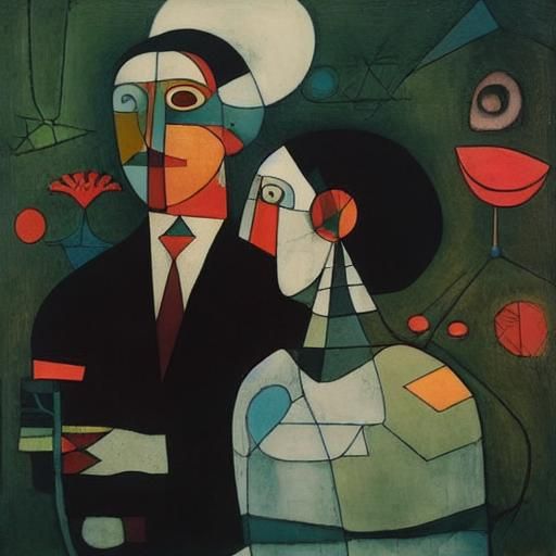 Sorrowful Couple with Black Flowers in Psychedelic Art