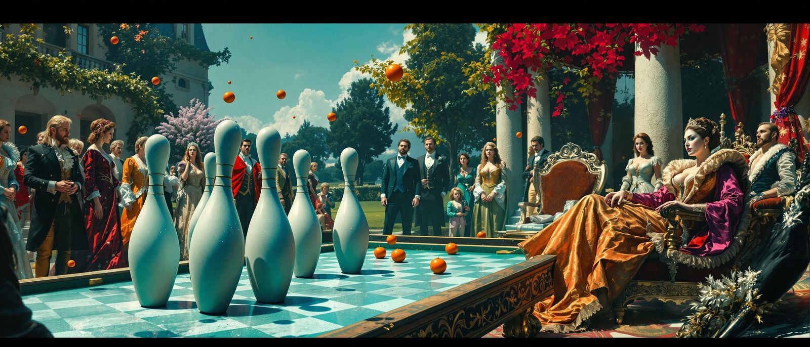 Surrealist French Chateau Scene in Absurd Abstract Art